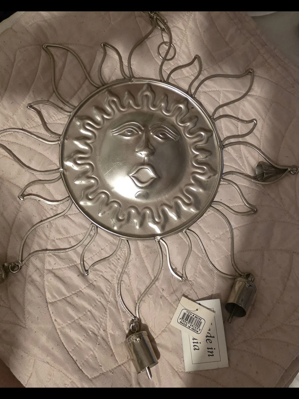 Metallic Silver Sun Wall Decor with Wind Chimes